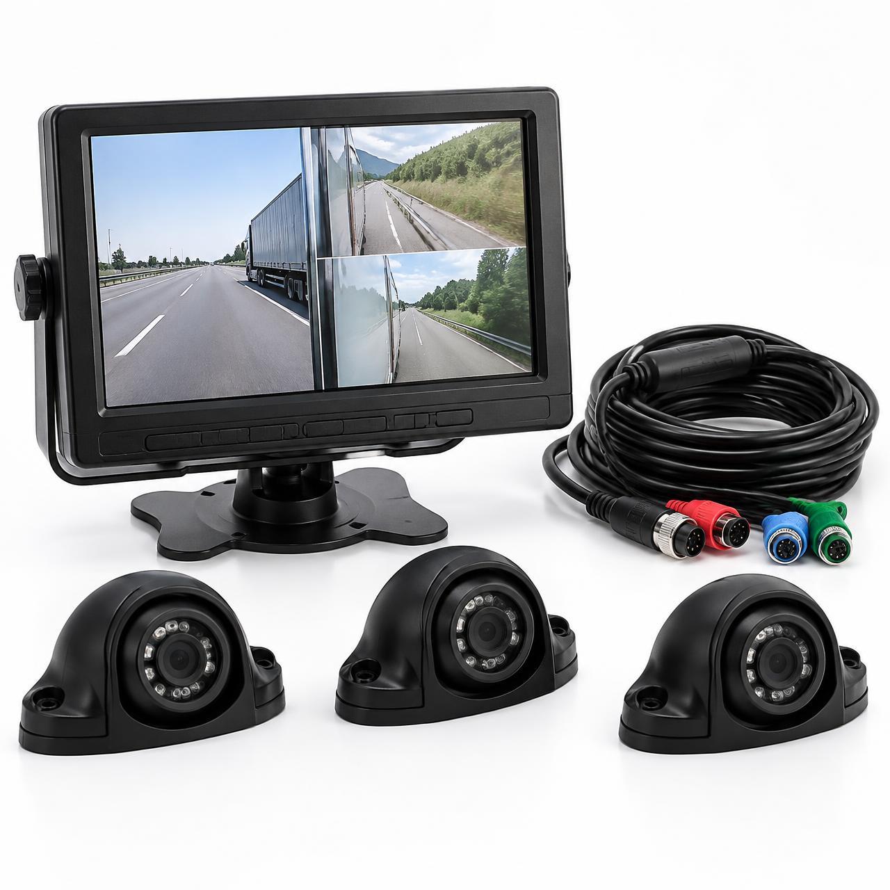 X3 DVS/PSS kit: in-cab monitor, wiring harness and three cameras